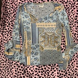 Clio Women's Blue and Gold Geometric Blouse